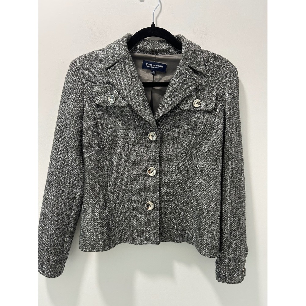 Jones New York Signature Petite Gray Tweed Blazer Jacket Size 4P Professional